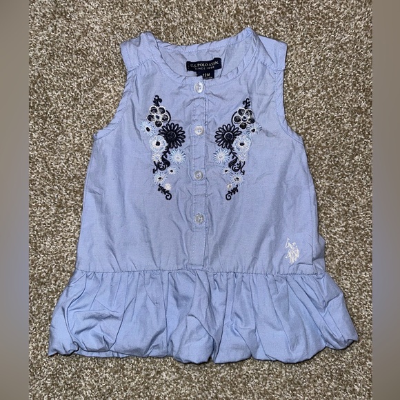 12M Polo Blue Peplum Blouse with Floral Embroidery - Picture 1 of 7